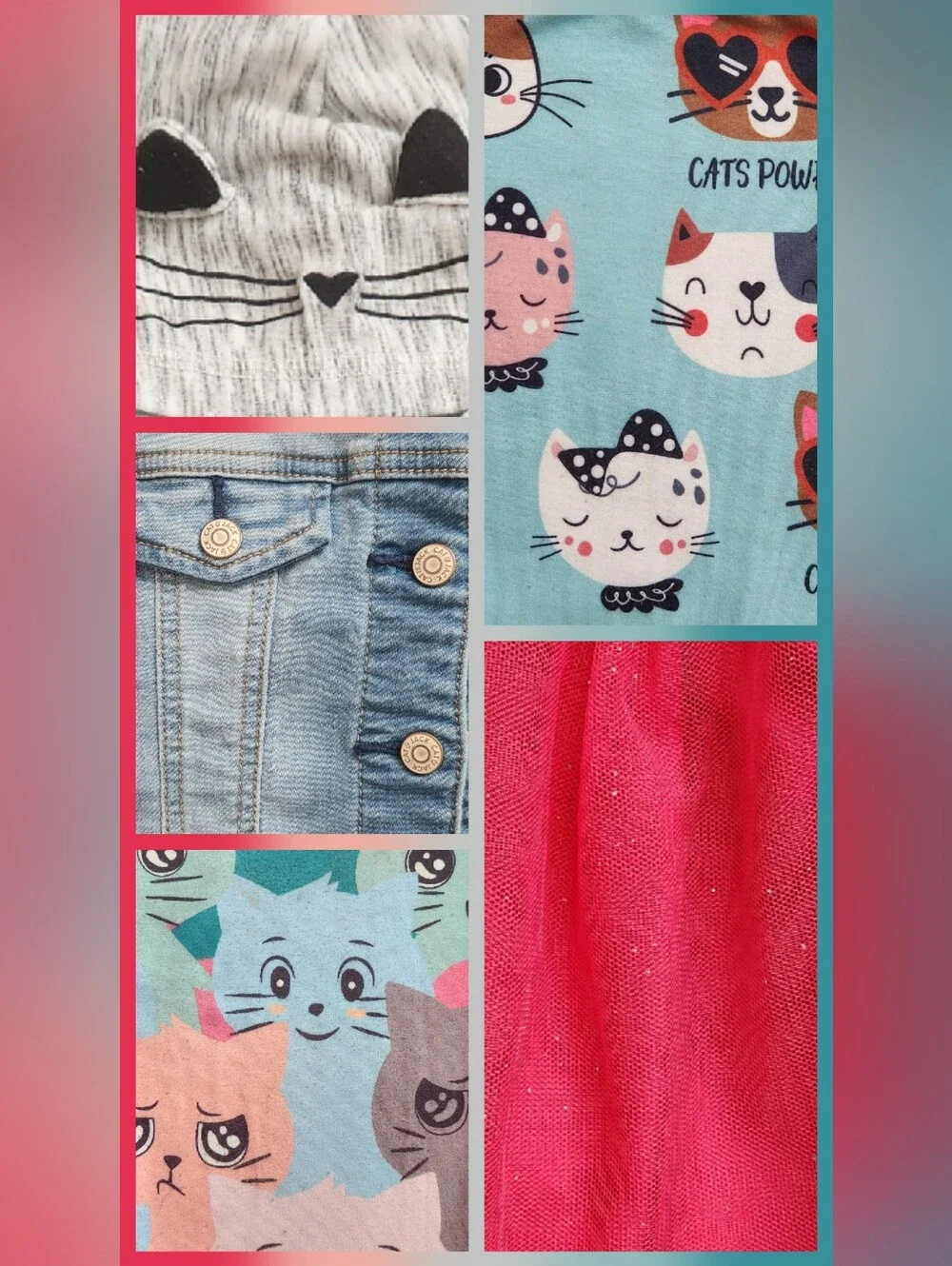 Girls 5T Miss Kitty Back To School Mix & Match Bundle | Cats, Denim | 4 Pieces